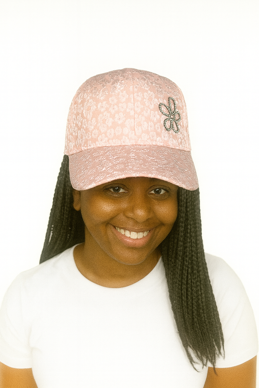 Cap – Floral lace pattern and diamanté flower