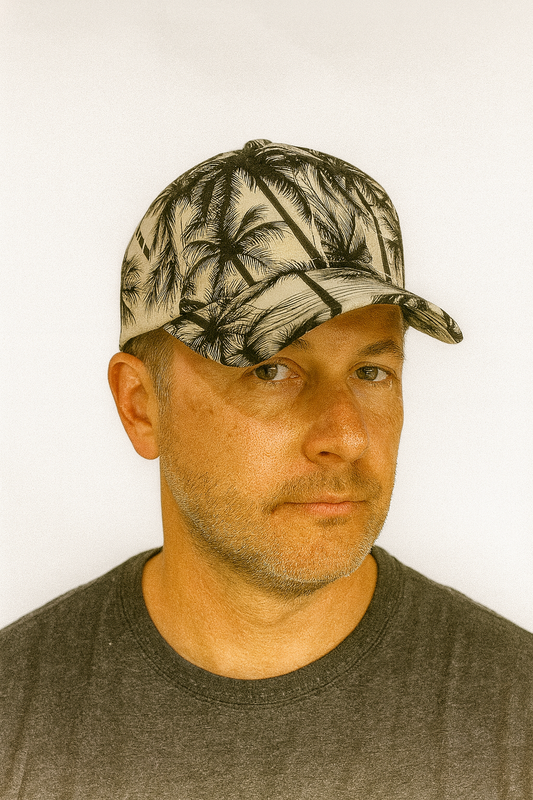 Cap - Palm Print - Black on Beige